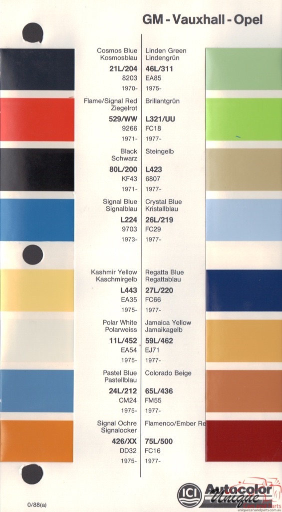 1970 - 1979 Vauxhall Paint Charts Autocolor
